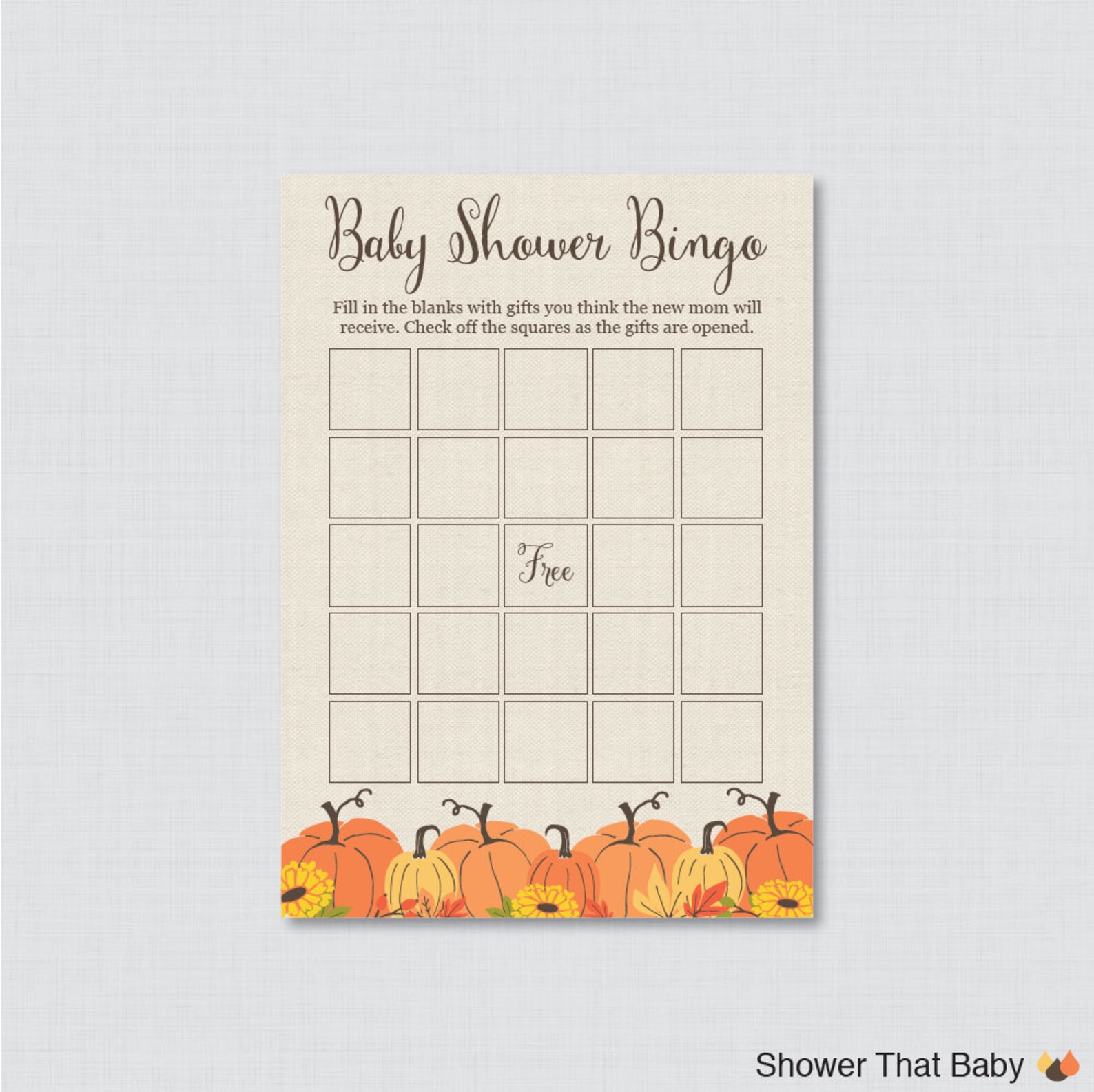 Pumpkin Baby Shower Bingo Cards Printable Blank Bingo Cards - Etsy