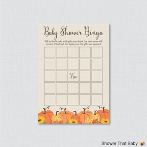 Pumpkin Baby Shower Bingo Cards Printable Blank Bingo Cards AND ...