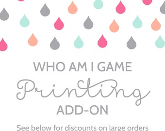 Printing Add-On for Who Am I Memory Game for Baby Showers