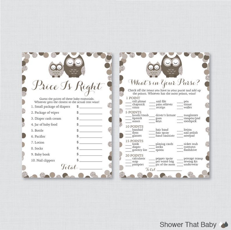 Brown Owl Baby Shower Games Package Seven Printable Games Etsy