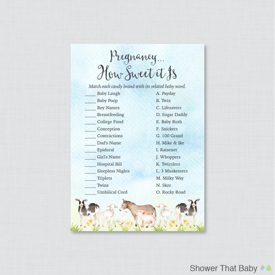 Farm Animal Baby Shower Pregnancy How Sweet It is Game - Etsy