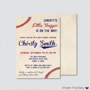 Baseball Baby Shower Invitation Printable or Printed - Vintage Baseball Baby Shower Invites, Boy Baby Shower Sports Invitation - 0027