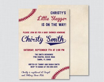 Baseball Baby Shower Invitation Printable or Printed - Vintage Baseball Baby Shower Invites, Boy Baby Shower Sports Invitation - 0027