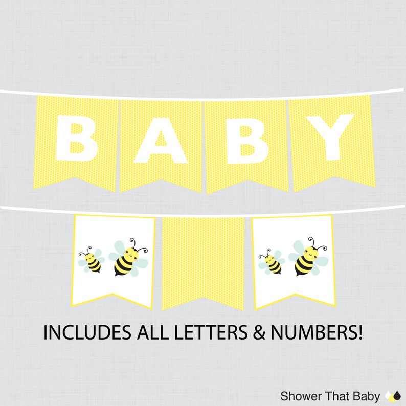 Printable Bumble Bee Baby Shower Banner in Yellow Bumble Bee | Etsy