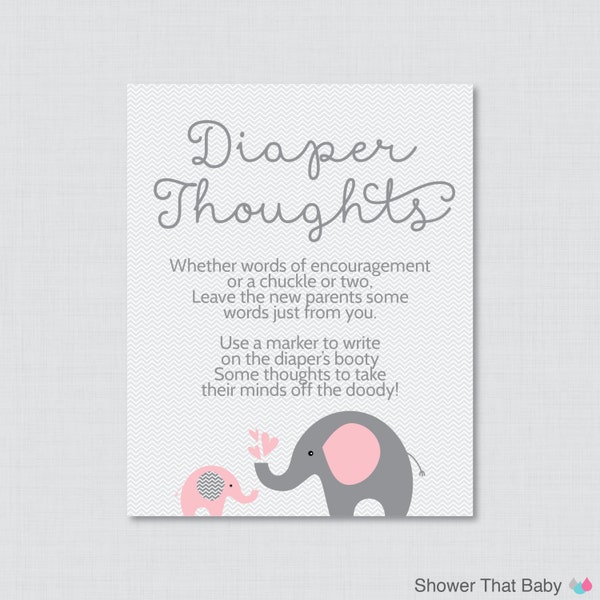 Éléphant Baby Shower Diaper Thoughts Game Baby Shower - Téléchargement imprimable - Écrire sur le jeu de message de couche, mots pour les petites heures - 0024-P