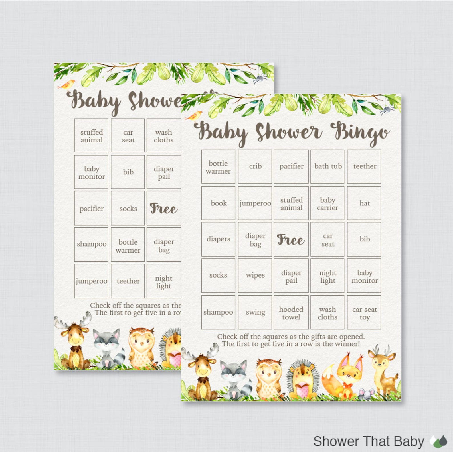 Woodland Animal Baby Shower Bingo Cards Printable Blank Etsy