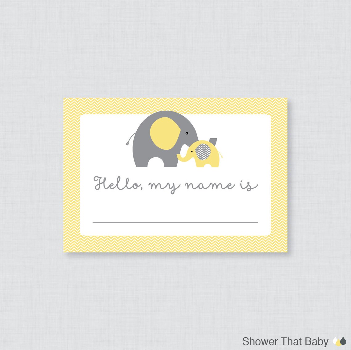 Printable Elephant Name Tag Stickers Yellow Elephant Themed Etsy
