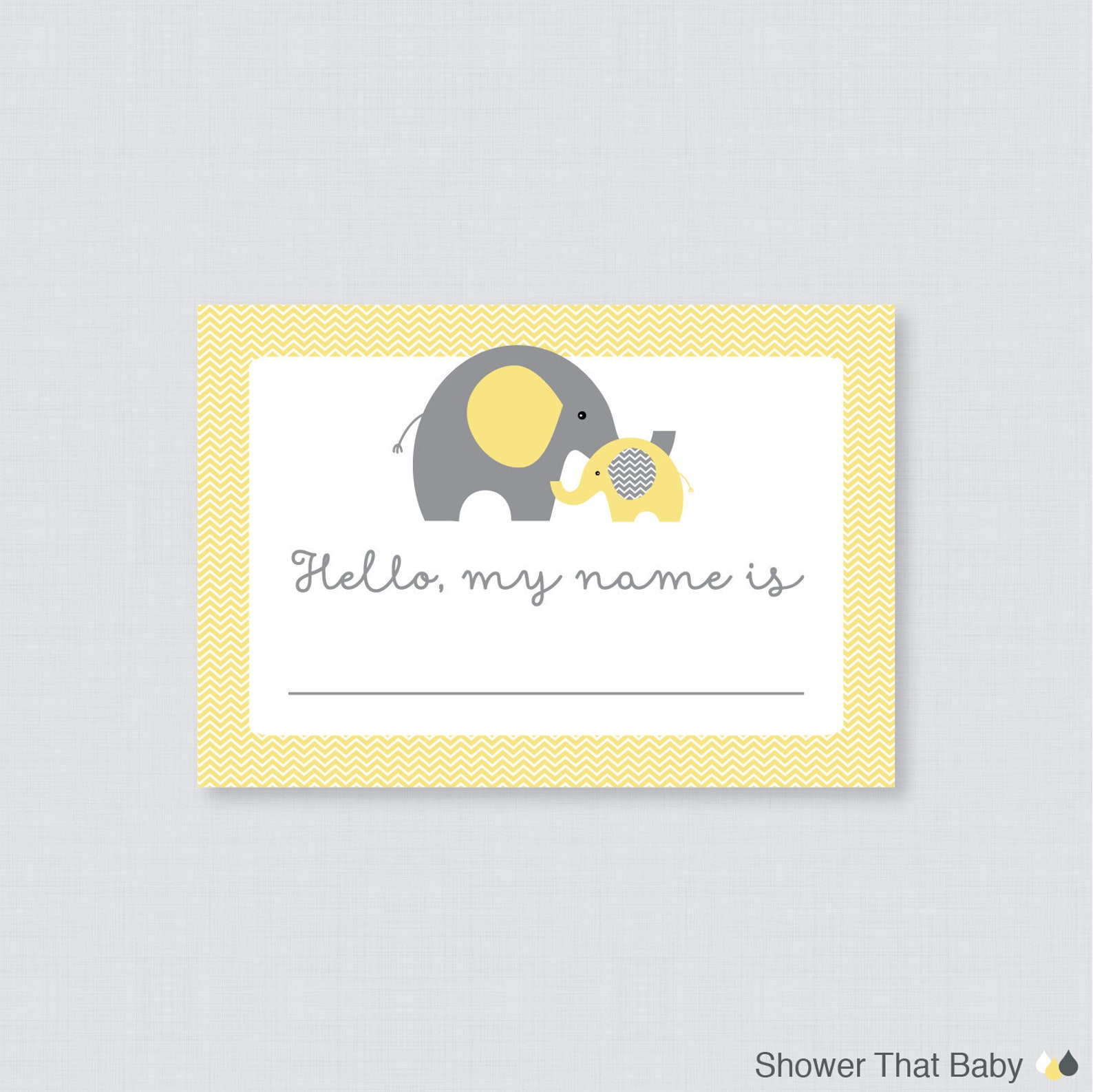 Printable Elephant Name Tag Stickers - Yellow Elephant Themed Baby ...