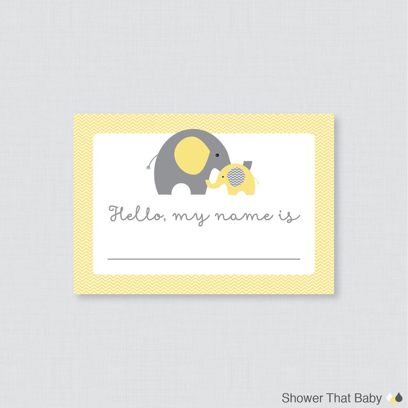 Printable Elephant Name Tag Stickers Yellow Elephant Themed Etsy