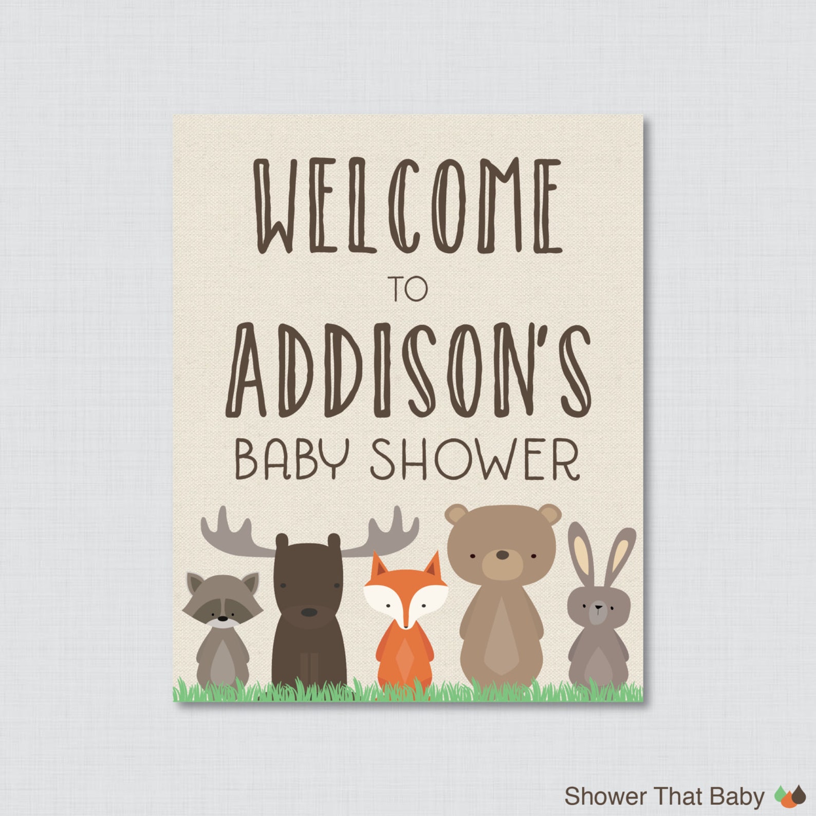 Woodland Baby Shower Sign Printable, Personalized Baby Shower