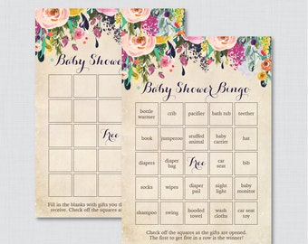 Floral Baby Shower Bingo Cards - Printable Blank Bingo Cards AND PreFilled Cards - Colorful Flower Baby Shower Bingo Cards - 0025-A