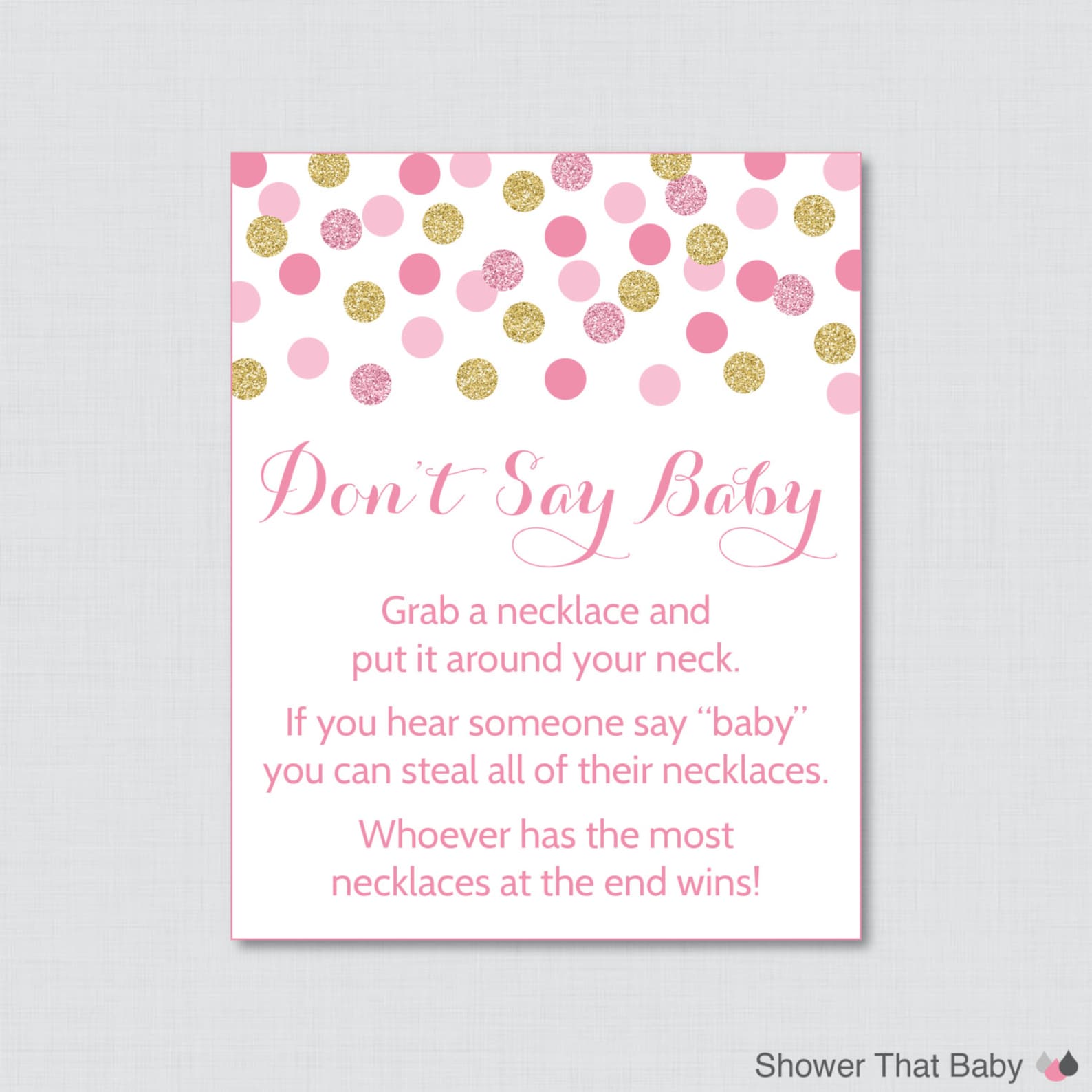 Don't Say Baby Baby Shower Game Printable Pink and Gold - Etsy
