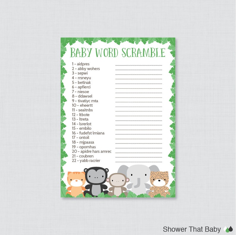 Jungle Theme Baby Shower Word Scramble Game Printable Etsy Jungle Theme Baby Shower Word Scramble Game Printable Etsy