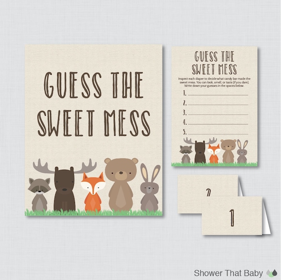 Woodland Baby Shower Diaper Candy Bar Game Printable Guess The