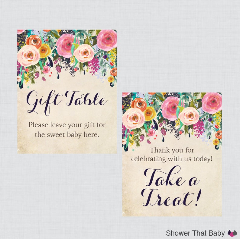 Printable Floral Baby Shower Table Signs SIX Signs Etsy