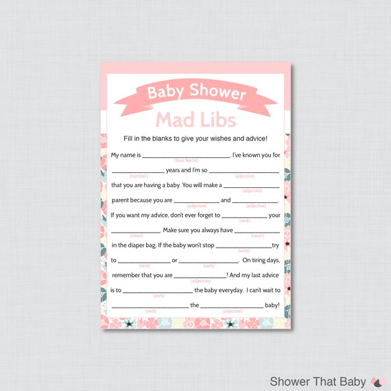 Floral Baby Shower Mad Libs Printable Baby Shower Advice | Etsy