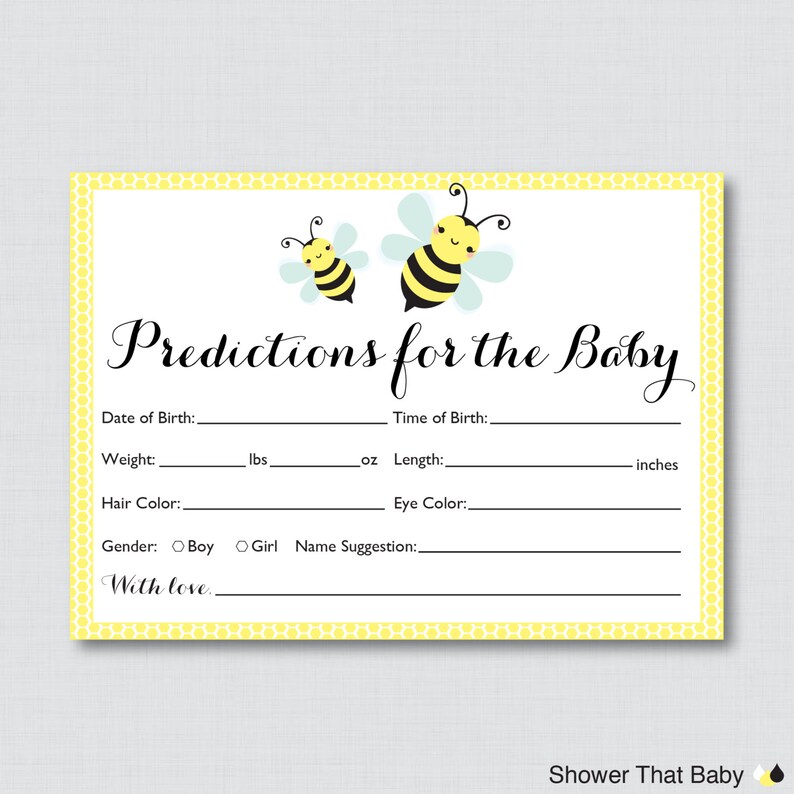 Bumble Bee Baby Shower Prediction Cards Instant Download Etsy