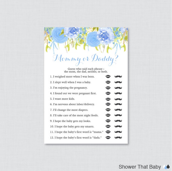 Verwonderend Blue Mommy or Daddy Baby Shower Quiz Baby Shower He Said She | Etsy UX-54