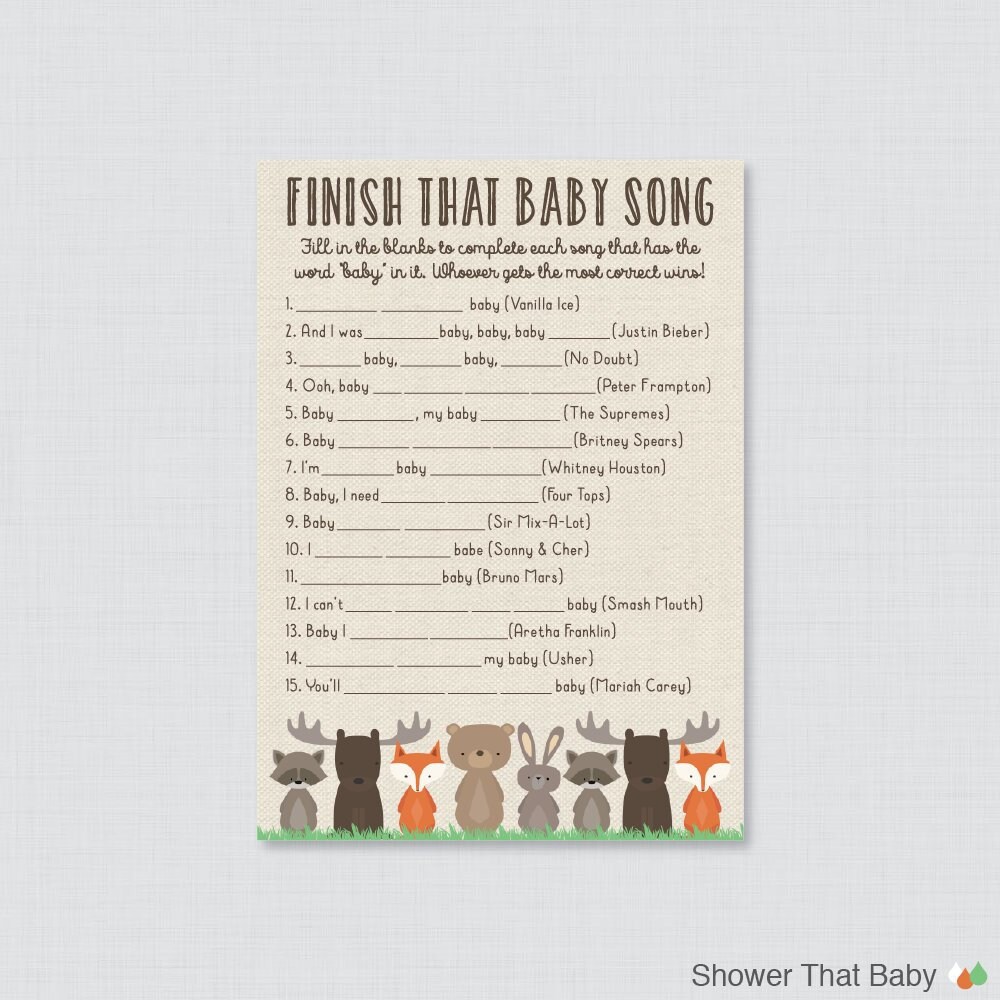 Woodland Baby Shower Finish That Baby Song Printable Etsy