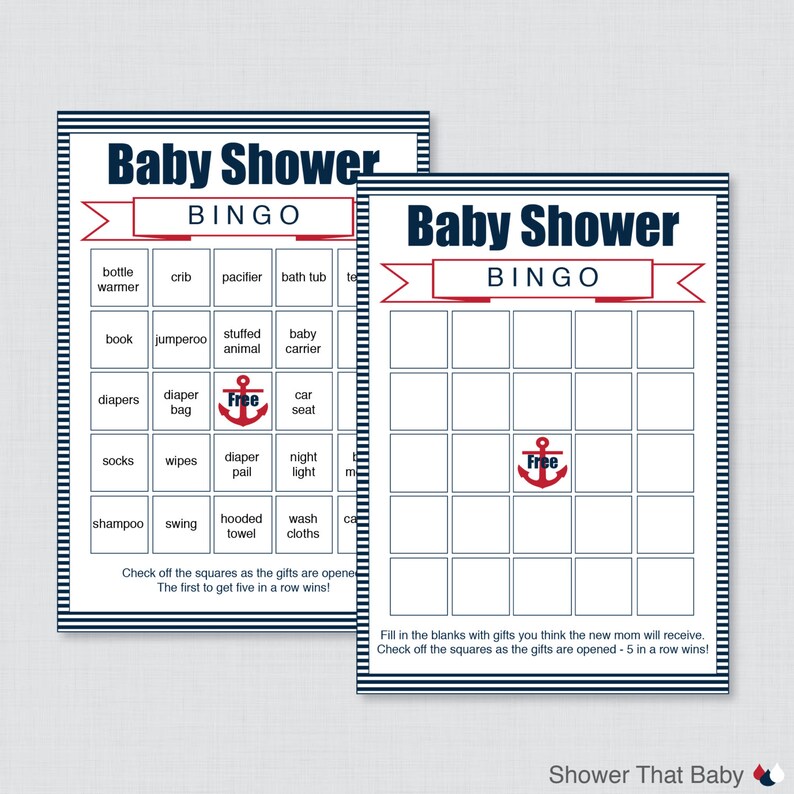 Nautical Baby Shower Bingo Game Printable Prefilled Bingo - Etsy