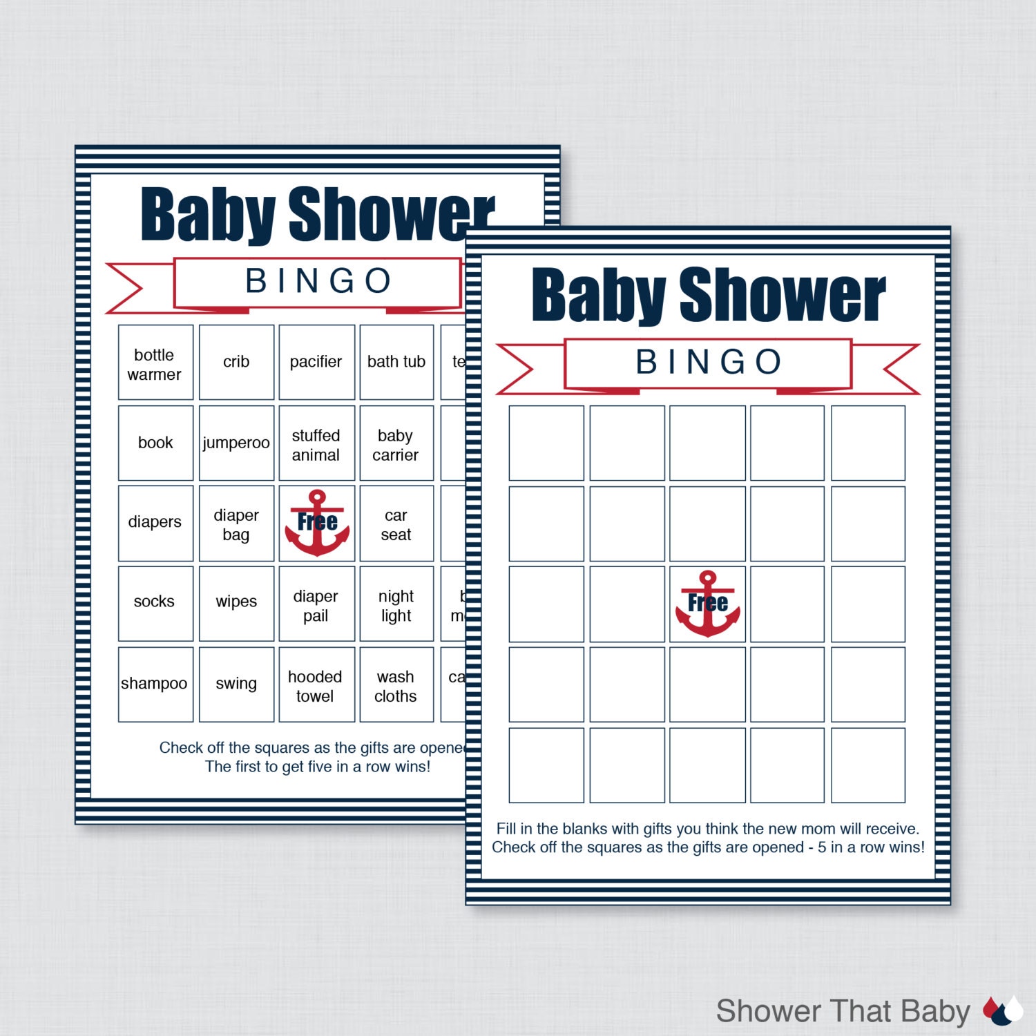 Nautical Baby Shower Bingo Game Printable PreFilled Bingo | Etsy