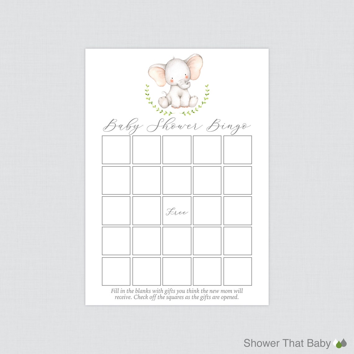 Watercolor Elephant Baby Shower Bingo Cards Printable Blank - Etsy