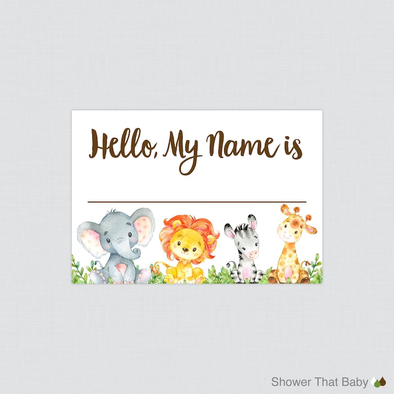 printable safari name tag stickers safari themed baby shower etsy