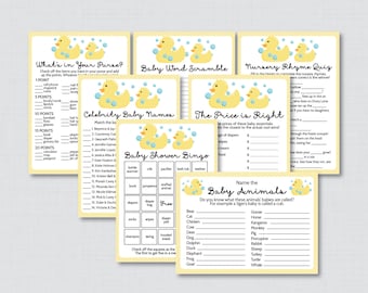 Rubber Ducky Baby Shower Games Package in Yellow - Seven Printable Games: Bingo, Price is Right, Purse Game, Nursery Rhyme + More - 0019-Y