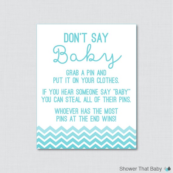 Don't Say Baby Baby Shower Game in Aqua Ombre Chevron | Etsy Pin auf Baby & Kleinkindspielzeug