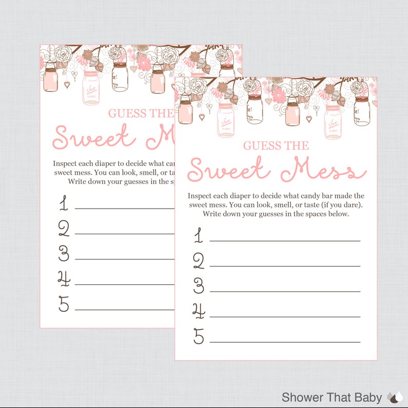 Mason Jar Baby Shower Diaper Candy Bar Game Printable Guess Etsy