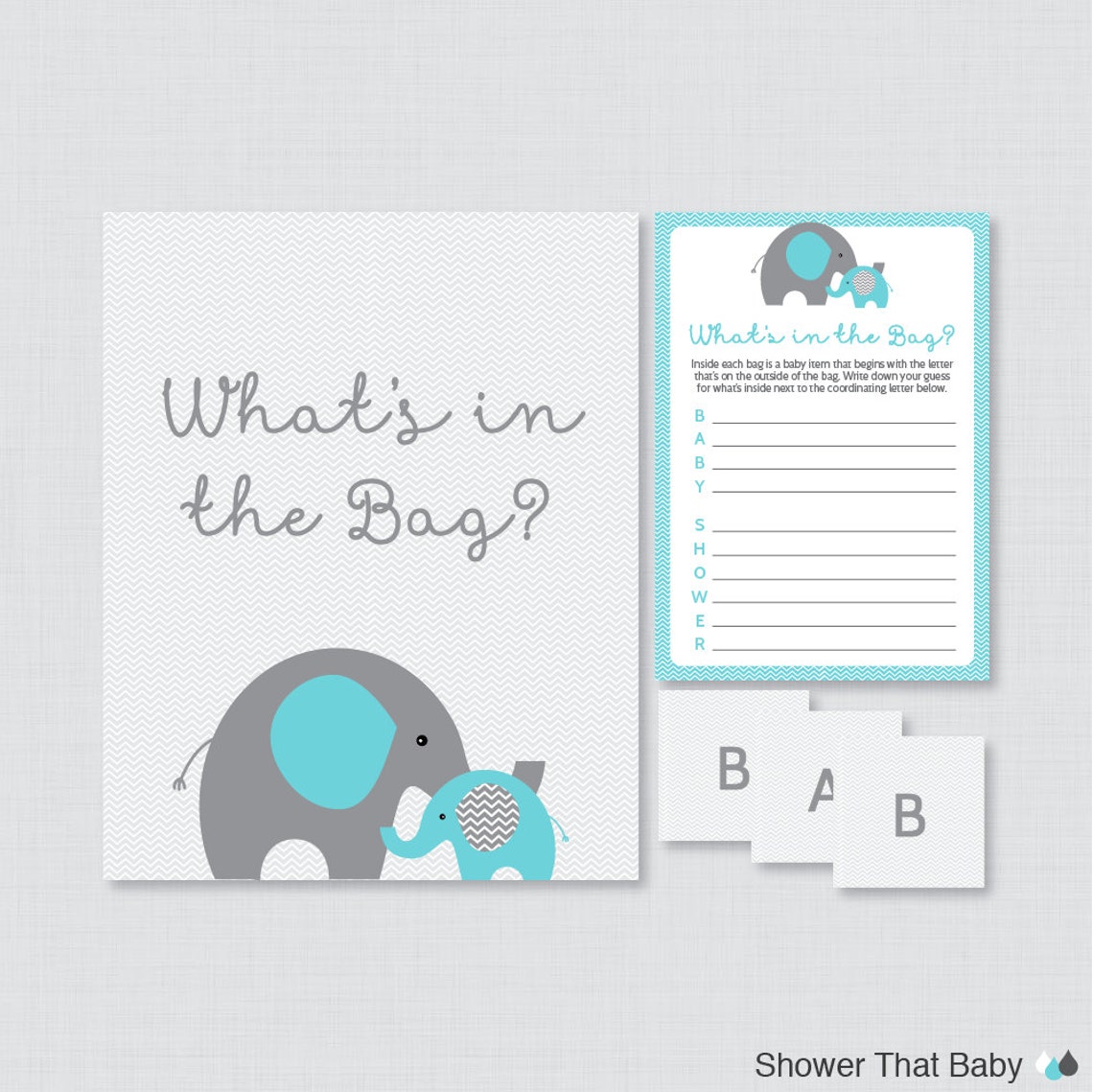Elephant Baby Shower Bags Game Printable Guess What's in Etsy