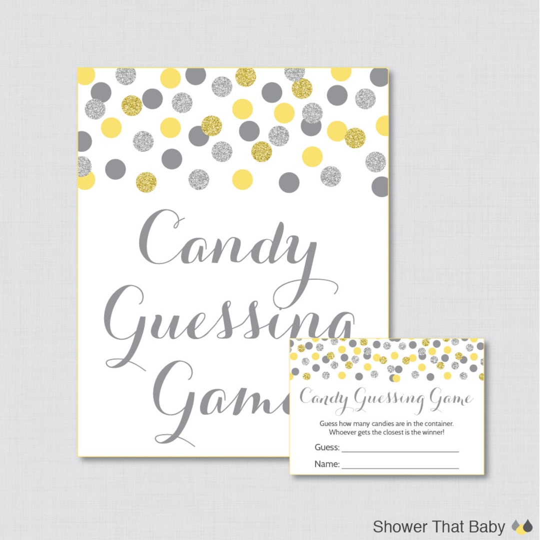 Yellow and Gray Baby Shower Candy Guessing Game Printable - Etsy