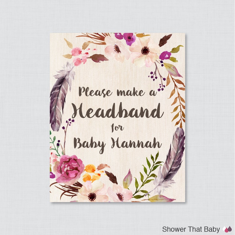 Boho Baby Shower Headband Station Sign Printable - Etsy
