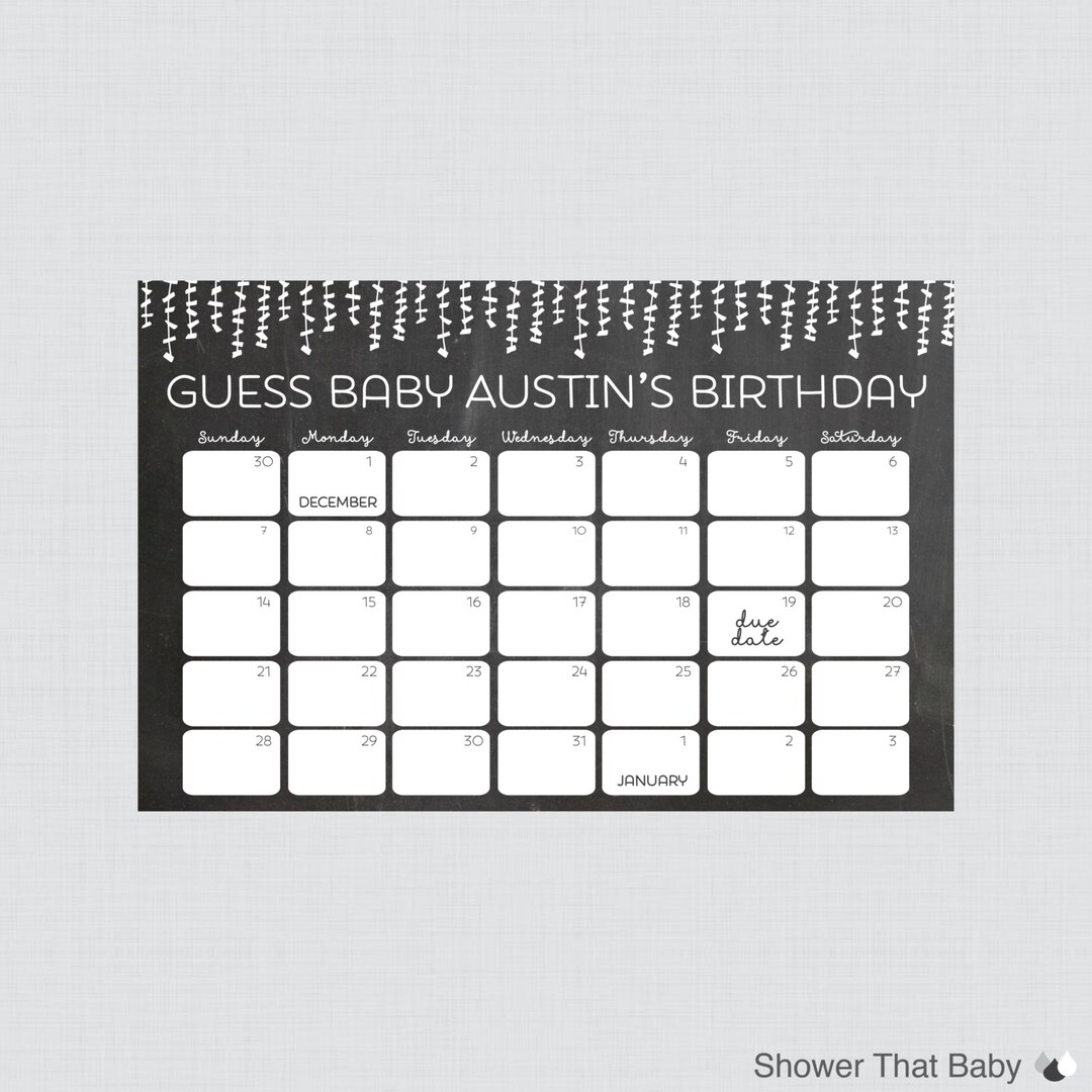 Baby Birthday Predictions Printable Baby Shower Calendar - Etsy
