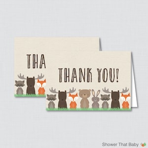 Printable Woodland Thank You Card - Printable Instant Download - Woodland Baby Shower Thank You Card, Burlap, Fox, Moose, Bear - 0010