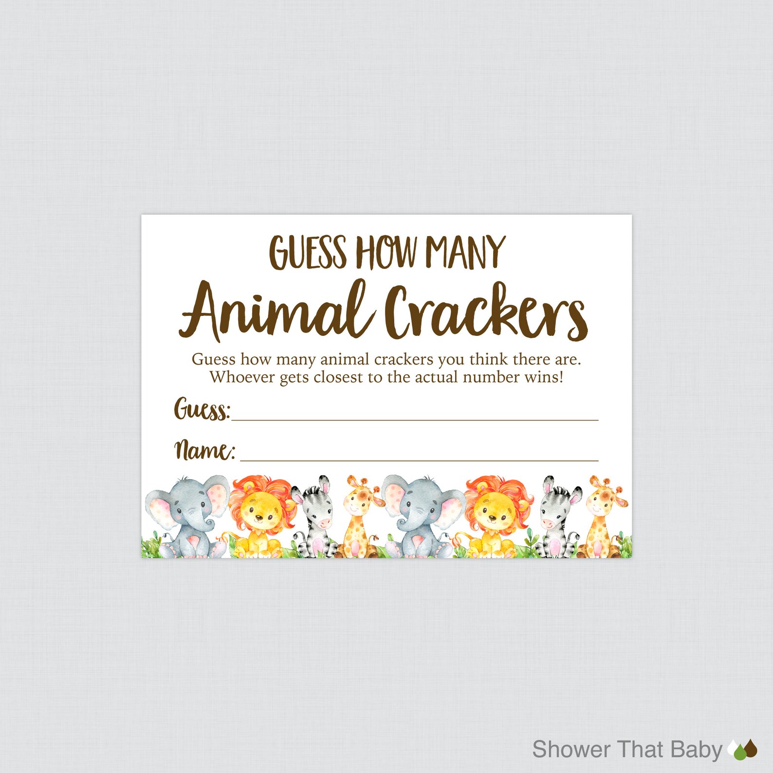 Safari Baby Shower Animal Cracker Game Printable Guess How Etsy