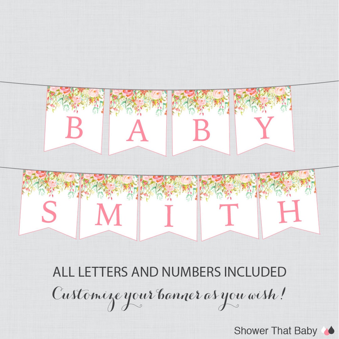 Printable Floral Baby Shower Banner Pink and Gold Flower Decoration