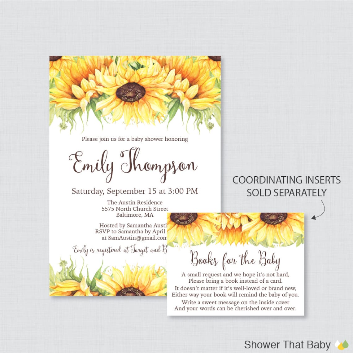 Sunflower Baby Shower Invitation Printable or Printed Yellow Etsy