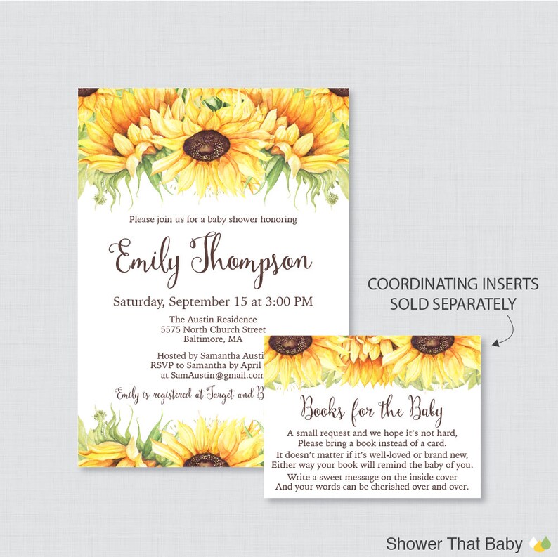 Sunflower Baby Shower Invitation Printable or Printed Yellow - Etsy