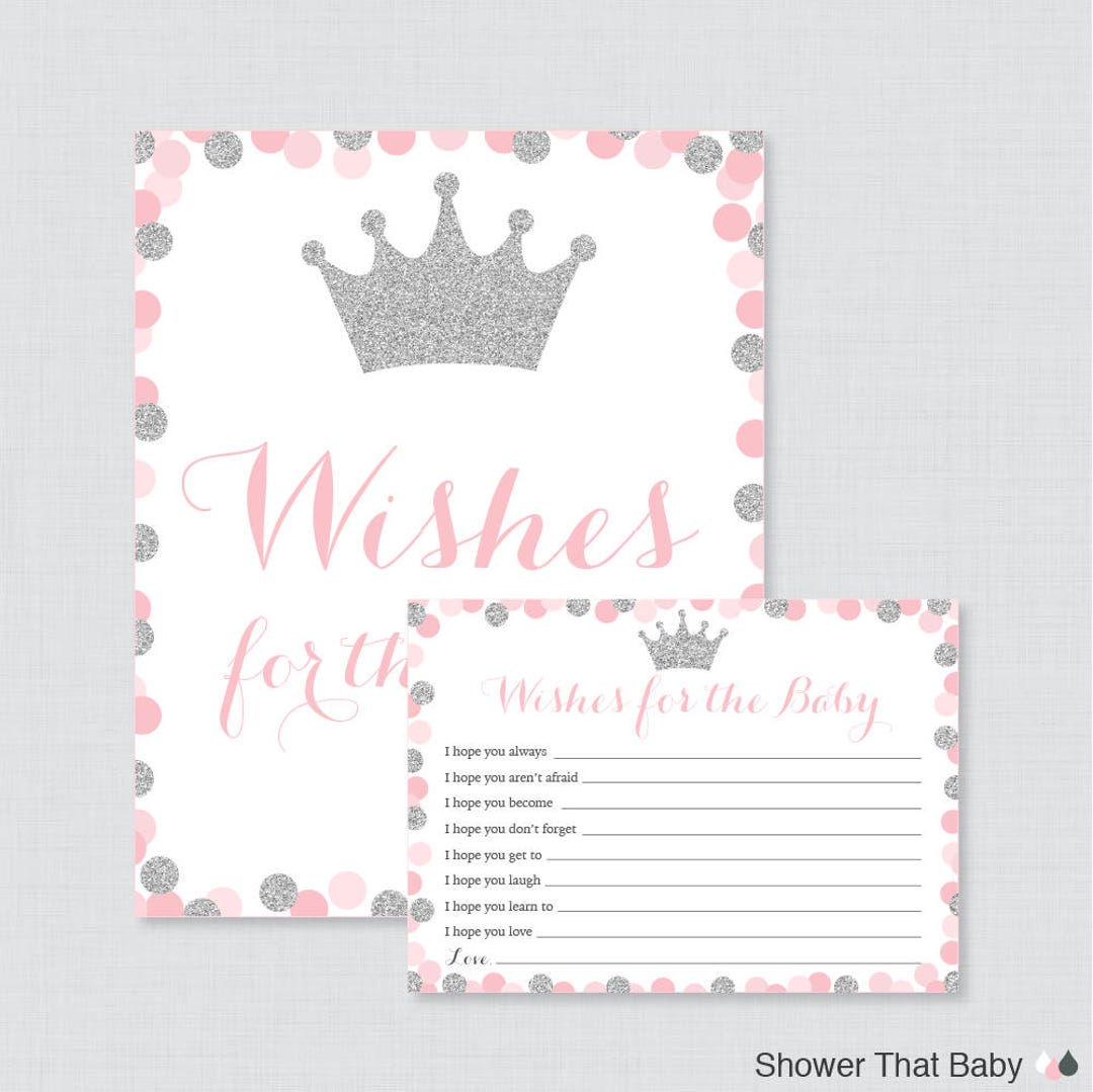 Souhaits de fête prénatale princesse rose et grise pour l'activité de bébé  Carte et panneau de vœux imprimables pour bébé, princesse à paillettes  roses 0070-S -  France