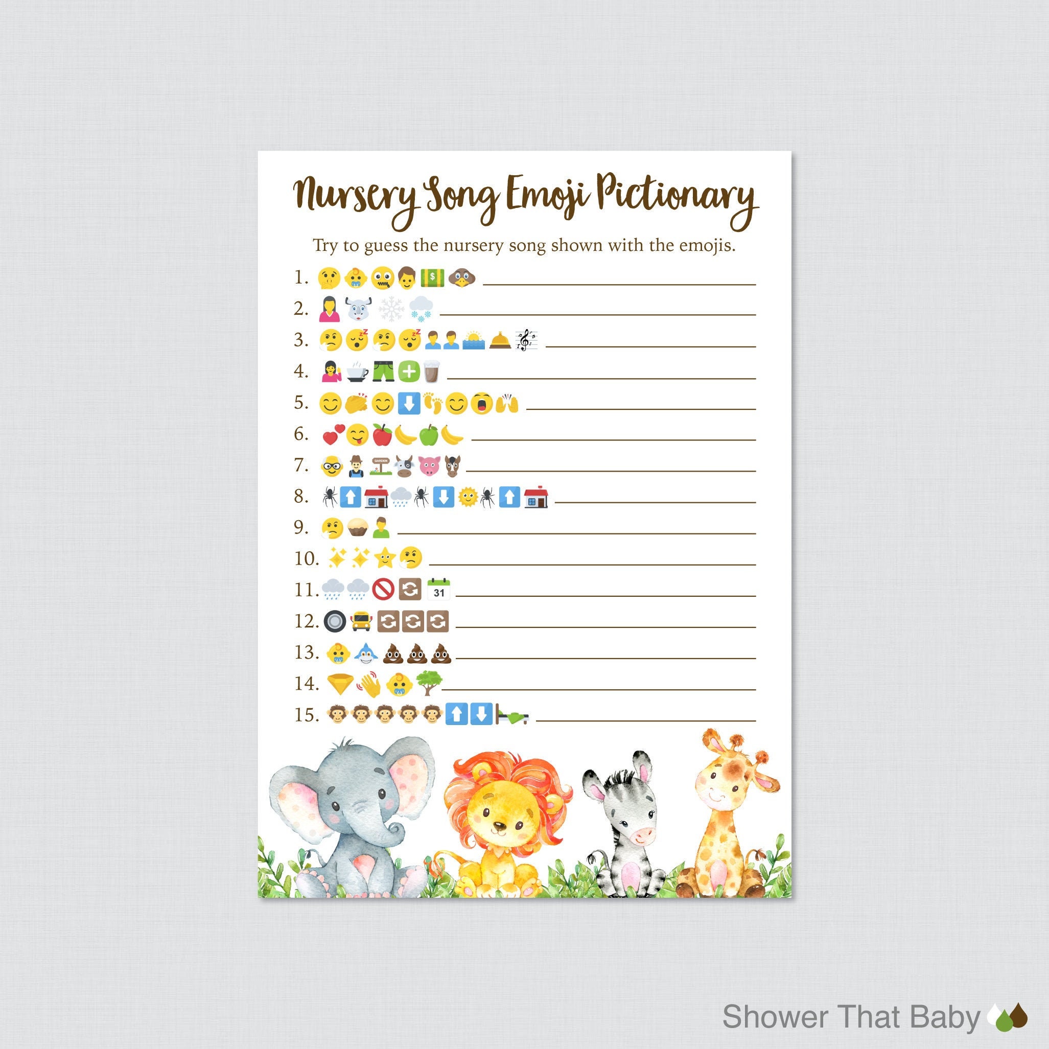 Safari Baby Shower Emoji Game Printable Safari Animal - Etsy Safari Baby Shower Emoji Game Printable Safari Animal - Etsy