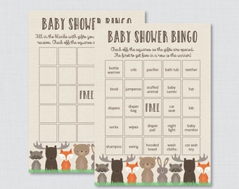 Woodland Baby Shower Bingo Cards - Prefilled Bingo Cards AND Blank Cards - Digital Instant Download - Woodland Baby Shower Game - 0010