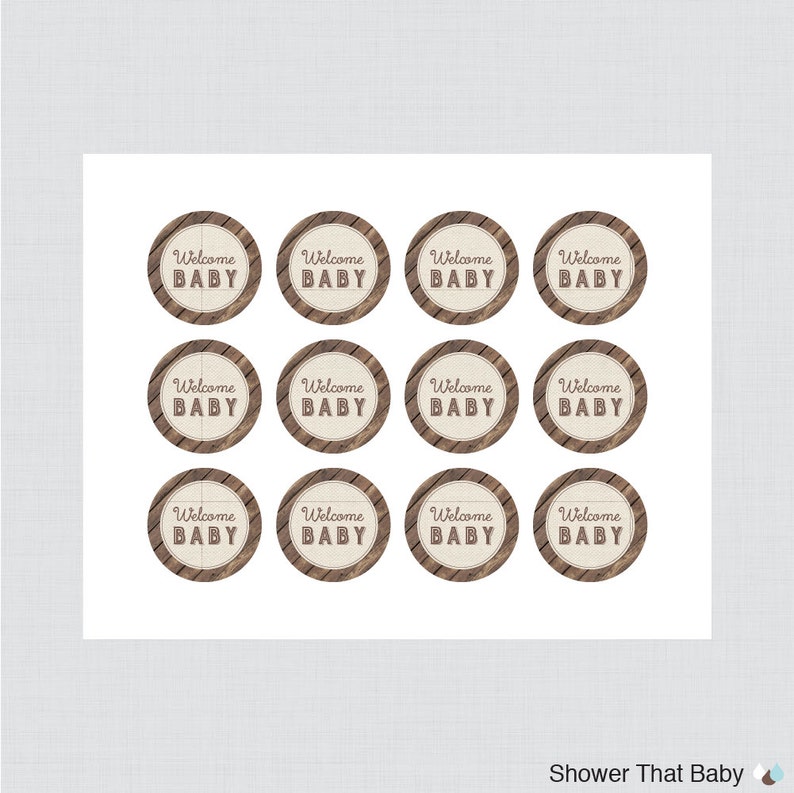 Rustic Baby Shower Cupcake Toppers and Cupcake Wrappers Etsy