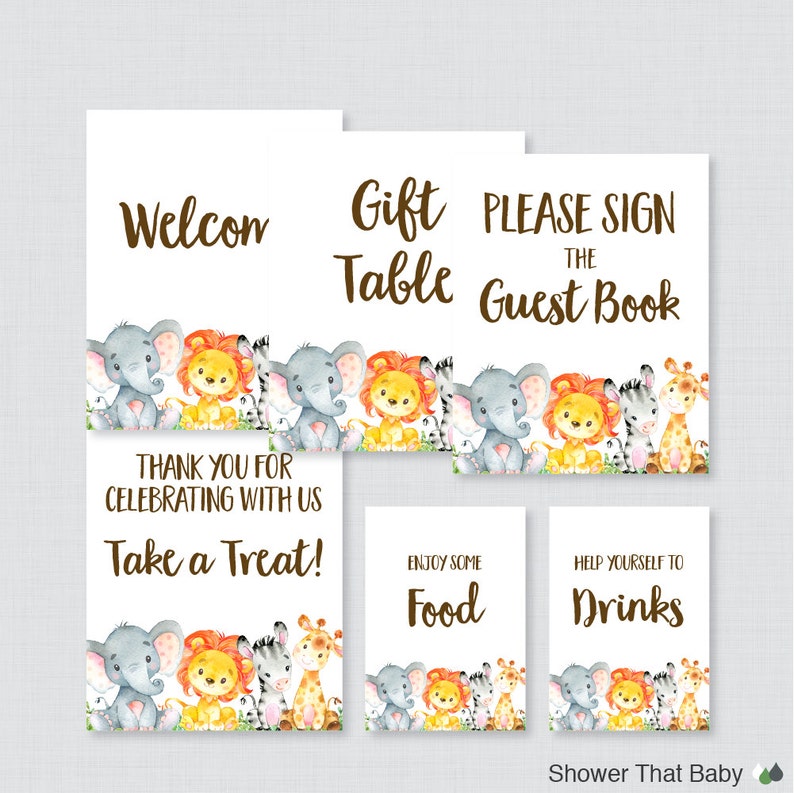 Printable Safari Baby Shower Table Signs SIX Signs Etsy