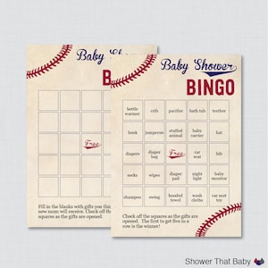 Baseball Baby Shower Bingo Cards Printable Blank Bingo Cards AND PreFilled Bingo Cards Vintage Baseball Baby Shower Bingo 0027 image 1