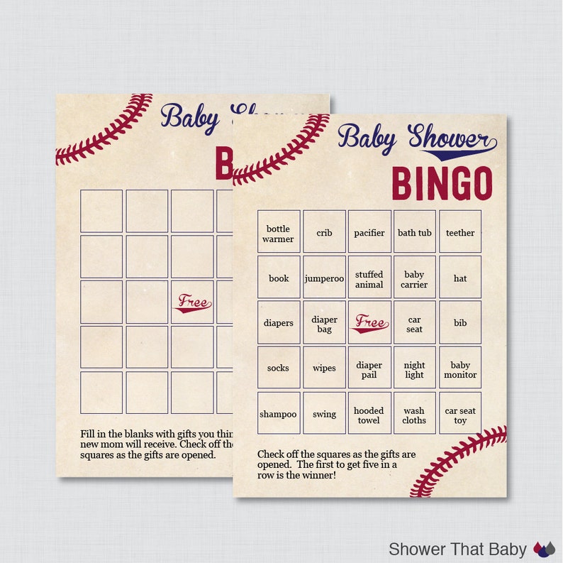 Baseball Baby Shower Bingo Cards Printable Blank Bingo Cards AND PreFilled Bingo Cards Vintage Baseball Baby Shower Bingo 0027 image 1