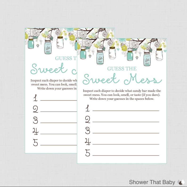 Mason Jar Baby Shower Diaper Candy Bar Game Printable Guess Etsy