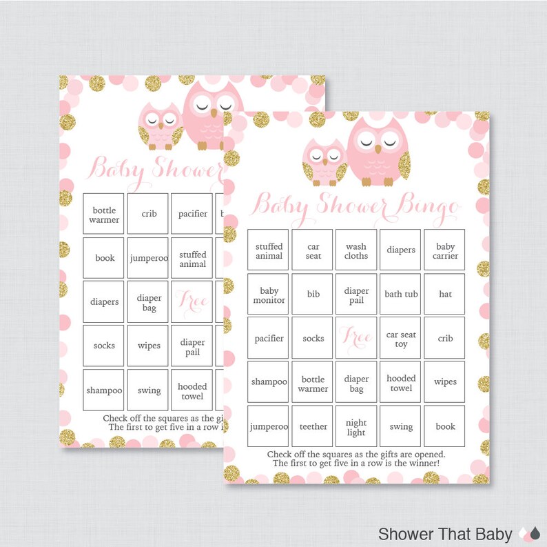 Pink and Gold Owl Baby Shower Bingo Cards Printable Blank - Etsy