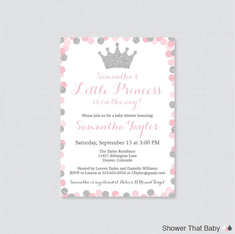 Princess Baby Shower Invitation Printable Or Printed Pink Etsy