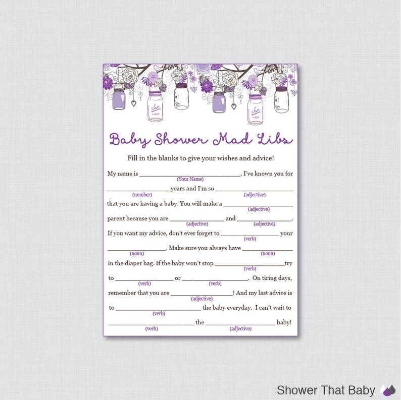 Mason Jar Baby Shower Mad Libs Printable Baby Advice Cards Etsy
